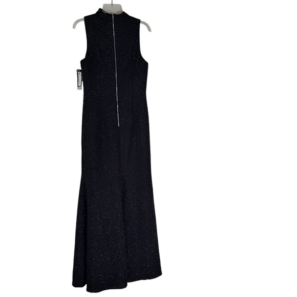 NWT Betsy & Adam V Neck Choker Glitter Long Dress Gown Black Size 12 - Picture 4 of 14